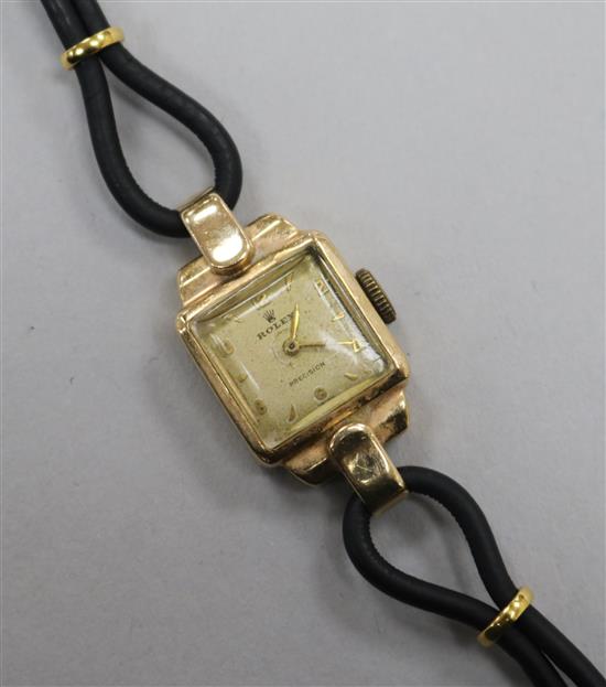 A ladys 9ct gold Rolex precision manual wind wrist watch.